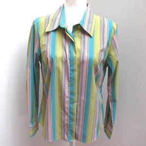 Susan Bristol Green & Turquoise Striped Cotton/Spandex Women’s Blouse Size M